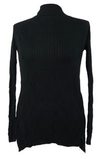 Dámské černé žebrované úpletové triko se stojáčkem Zara 