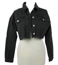 Dámska tmavosivá rifľová crop bunda s vyšúchaním MissGuided