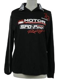 Pánské černé sportovní triko s nápisy a límečkem Primark 