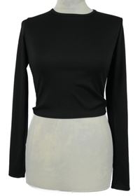 Dámské černé žebrované crop triko 