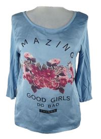 Dámske svetlomodré tričko s kvetmi a nápismi Lottie Loves