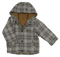 Sivá kockovaná zateplená košeľová bunda s kapucňou Nutmeg