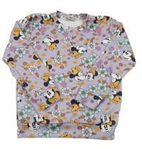 Fialové žebrované triko s kytičkami a Minnie