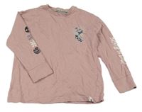 Světlerůžové triko s kostlivcem 