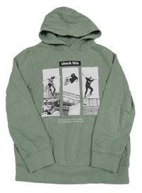 Khaki mikina s potlačou a kapucňou C&A