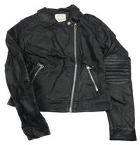 Černá koženková jarní crop bunda 