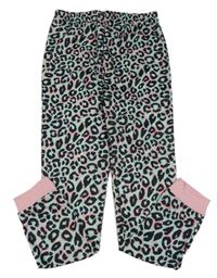 Zeleno-růžovo-černé pyžamové kalhoty s leopardím vzorem Harry Bear