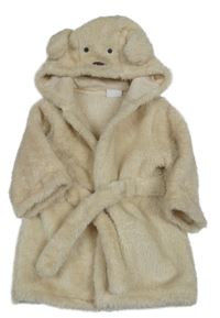 Béžový chlpatý župan s kapucí - medvěď F&F