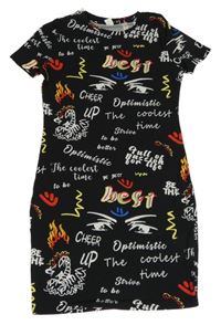 Čierne šaty s farebnymi nápisy Shein