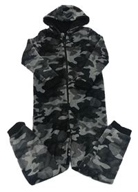 Tmavosivá army chlpatá kombinéza s kapucňou Primark