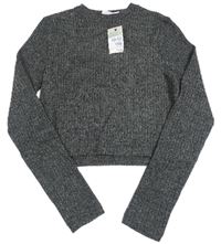 Tmavošedé úpletové žebrované crop triko Primark