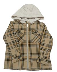 Hnedo-čierno-oranžová kockovaná košeľová bunda s kapucňou zn. River Island