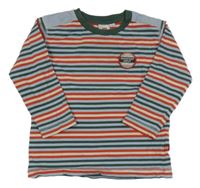 Červerno-světlemodro-khaki pruhované triko s nášivkou 