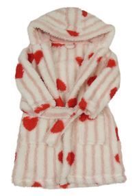 Bílo-světlerůžový huňatý župan se srdíčky a kapucí St. Bernard