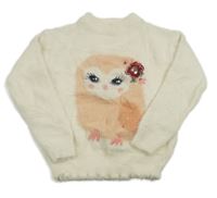 Smotanový chlpatý sveter so sovou C&A