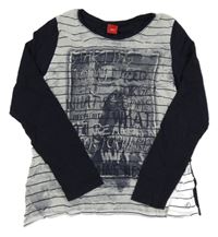 Tmavomodro-biele pruhované tričko s nápisom S. Oliver