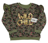 Nové - Kaki-tmavošedo-ružová vzorovaná mikina s nápisom a volánikmi Matalan