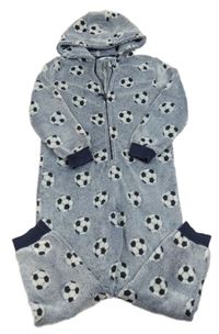 Tmavomodrá chlupatá kombinéza s míči a kapucí M&S