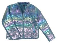 Modro-barevná metalická šusťáková zateplená bunda 