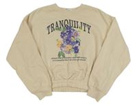 Vanilková oversize mikina s nápisem a květy H&M