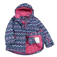 Modro-bílo-růžová vzorovaná šusťáková lyžařská bunda s kapucí Kiki&Koko