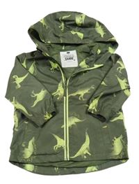 Khaki šusťáková jarní bunda s dinosaury a kapucí F&F