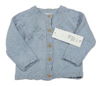 Nové - světlemodrý melírovaný propínací svetr s perforovaným vzorem a kapucí F&F