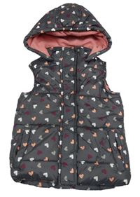 Tmavošedá šusťáková zateplená vesta se srdíčky a kapucí Topolino