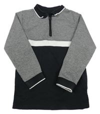 Černo-bílé vzorované polo triko se zipem George