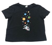 Čierne tričko s vesmírom Shein
