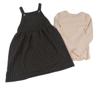 2set - Tmavošedo-růžové kostkované šaty + světlerůžové triko George 