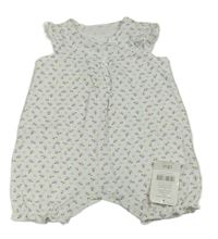 Biely bavlnený kraťasový overal s kvietkami Mothercare