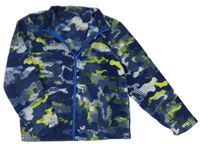 Tmavomodro-limetkovo-bílá army propínací fleecová mikina Eddie Bauer