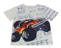 Bílé tričko s monster truck a nápisy 