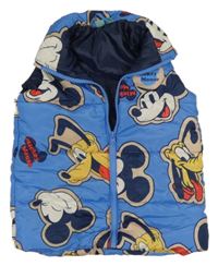 Modrá šusťáková prošívaná zateplená vesta s Mickeym Disney