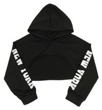 Čierna crop mikina s nápisem kapucňou