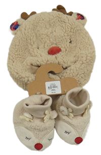 Nové - 2set - Béžová huňatá čepice + capáčky - sob Geroge 