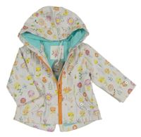 Nové - Bílá nepromokavá jarní parka s kytičkami a kapucí Tu