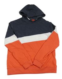 Červeno-bielo-tmavomodrá mikina s kapucňou TEX