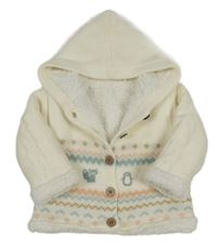 Smetanový propínací zateplený svetr se zvířátky a kapucí Nutmeg