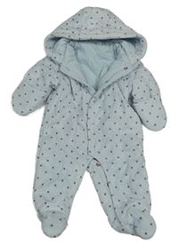 Svetlomodrá zamatová zateplená kombinéza s hviezdičkami a kapucňou Next