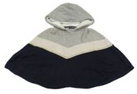 Sivo-tmavmodro-béžové svetrové pončo s kapucňou Okaidi
