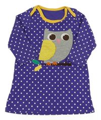 Fialové bodkované šaty so sovou