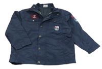 Tmavomodrá šusťáková jarní bunda s nášivkami Topolino 