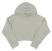 Sivý rebrovaný crop sveter s kapucňou H&M