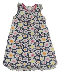 Tmavomodré kvietkovane bavlnené šaty H&M