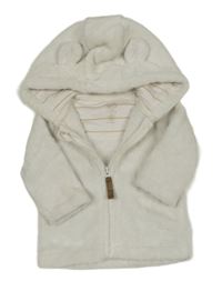 Biela chlpatá prepínaci mikina s kapucňou F&F