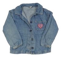 Modrá rifľová košeľová bunda so srdiečkom Tu