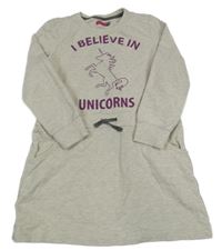 Béžovo-sivé melírované teplákové šaty s jednorožcom Lily & Dan