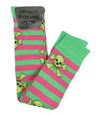 Nové - Neonově zeleno-žluté pruhované nadkolenky s lebkami vel. 31-34